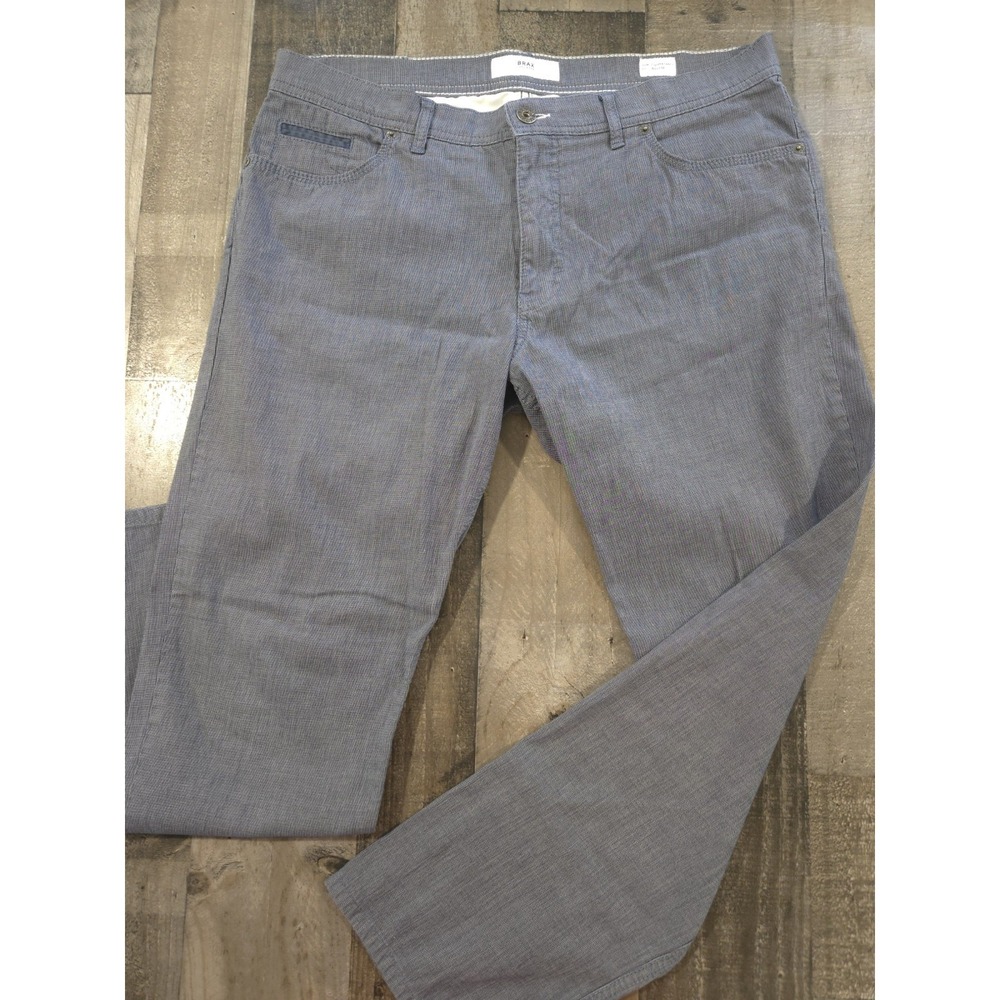 Brax Feel Good Chuck Modern Fit Hi-Flex Pants Size 38/32 Blue Micro Stripe Chino